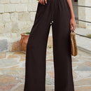 Mujeres pantalones rojos palazzo de pierna ancha con cintura elastica 339