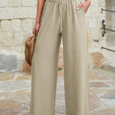 Mujeres pantalones rojos palazzo de pierna ancha con cintura elastica 339