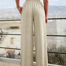 Mujeres pantalones rojos palazzo de pierna ancha con cintura elastica 339