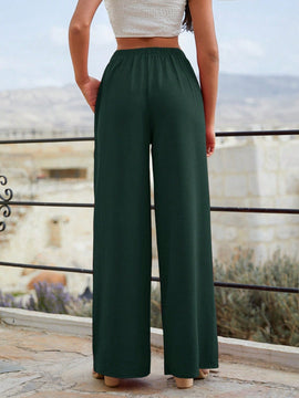 Mujeres pantalones rojos palazzo de pierna ancha con cintura elastica 339