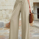 Mujeres pantalones rojos palazzo de pierna ancha con cintura elastica 339
