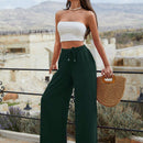 Mujeres pantalones rojos palazzo de pierna ancha con cintura elastica 339