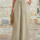 Mujeres pantalones rojos palazzo de pierna ancha con cintura elastica 339