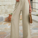 Mujeres pantalones rojos palazzo de pierna ancha con cintura elastica 339