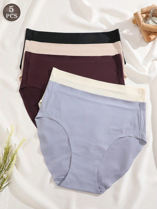 Finetoo set de 5 calzoncillos de mujer de unicolor, comodos y sin costuras