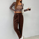 Petite pantalones de pana para mujer con cintura elastica en la parte trasera, apropiados para otono e invierno