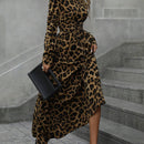 Modichic vestido largo con mangas de farol, cuello redondo, ajuste de cintura y cinturon con estampado de leopardo, que estiliza la figura, para mujeres