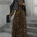 Modichic vestido largo con mangas de farol, cuello redondo, ajuste de cintura y cinturon con estampado de leopardo, que estiliza la figura, para mujeres