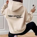 Ezwear sudadera con capucha de manga larga de unicolor con estampado de letra, uso casual diario