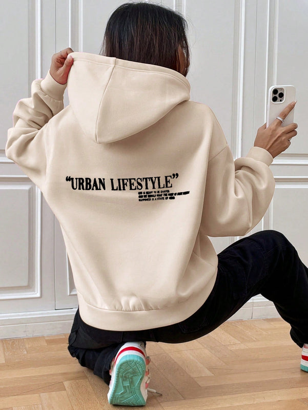 Ezwear sudadera con capucha de manga larga de unicolor con estampado de letra, uso casual diario
