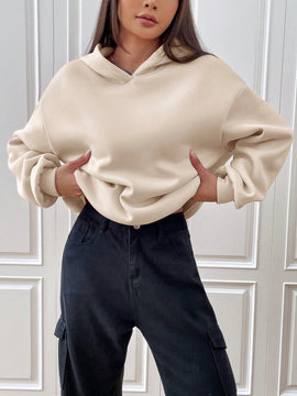 Ezwear sudadera con capucha de punto de manga larga con caida en los hombros y estampado de lema, otono/invierno para mujer
