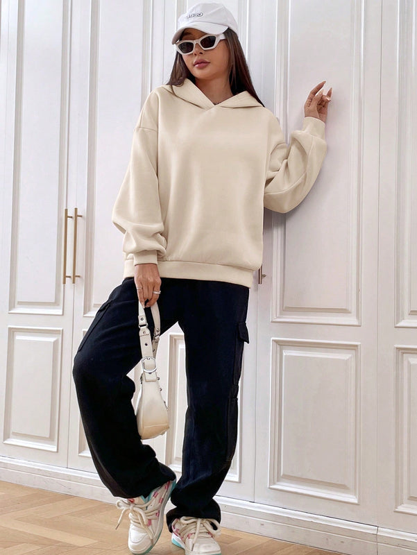 Ezwear sudadera con capucha de manga larga de unicolor con estampado de letra, uso casual diario