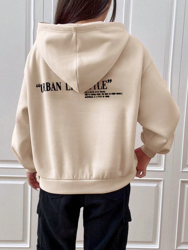 Ezwear sudadera con capucha de manga larga de unicolor con estampado de letra, uso casual diario