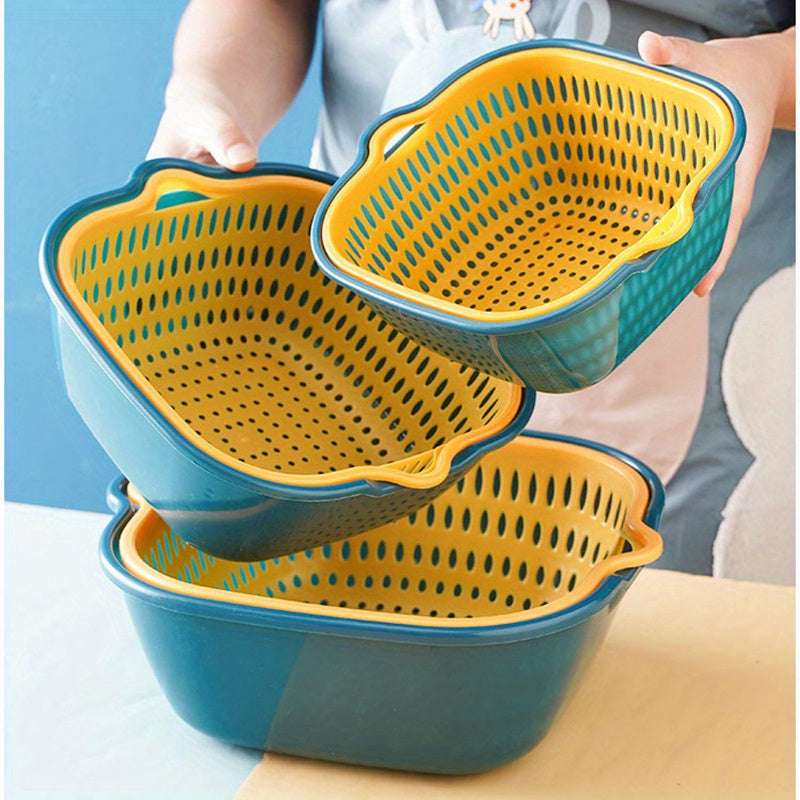 Set de 6 coladores de plástico, cesta de drenaje de doble capa, coladores de cocina reutilizables para enjuagar frutas y verduras, herramientas y accesorios de cocina multiusos.