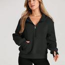 Sudaderas con media cremallera para mujer, sudaderas cortas con capucha, sudaderas de forro polar