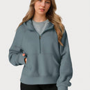 Sudaderas con media cremallera para mujer, sudaderas cortas con capucha, sudaderas de forro polar