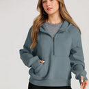 Sudaderas con media cremallera para mujer, sudaderas cortas con capucha, sudaderas de forro polar