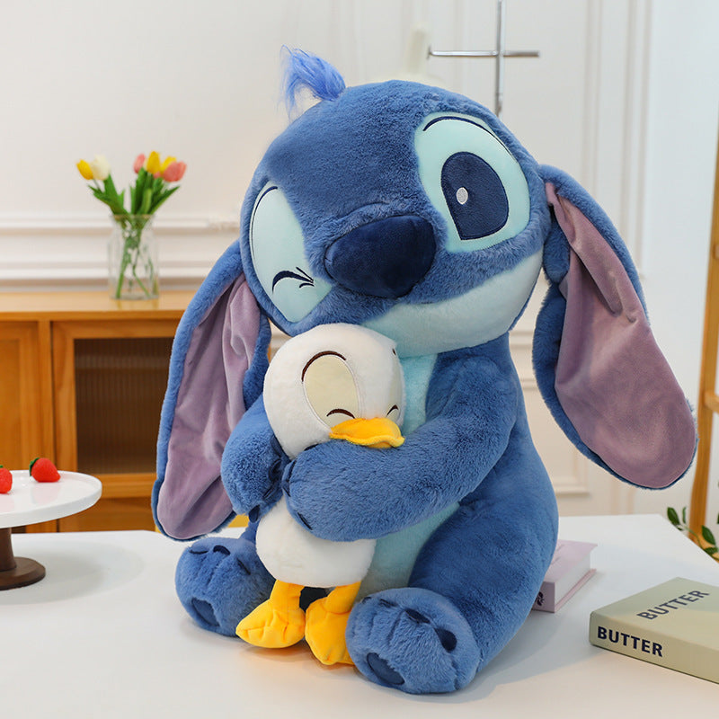Muñeco de Peluche de Stitch de Disney con Patito - Muñeca Azul de Dibujos Animados Linda, Kawaii para Decoración, Adorno para el Coche, Regalo Ideal para Cumpleaños, Navidad, Halloween, Pascua