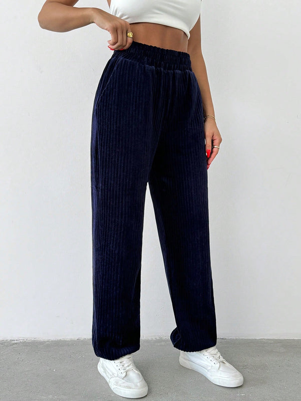 Pantalones jogger de pana de unicolor para mujer