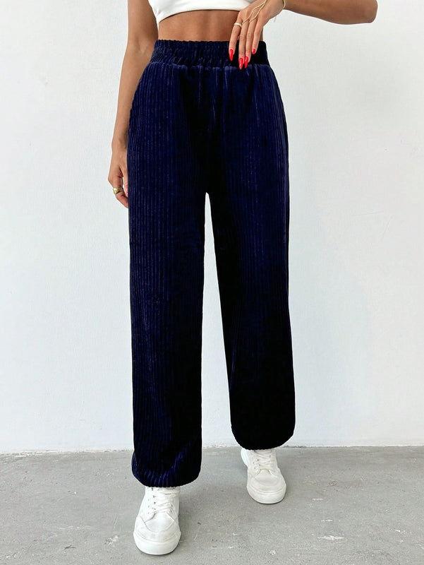 Pantalones jogger de pana de unicolor para mujer