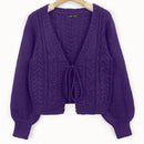 Moosta cardigan casual suelto de unicolor de manga larga con lazada delante para mujer, otono/invierno