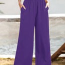 Essnce pantalones casuales sueltos de pierna ancha con bolsillos y cintura fruncida de unicolor para mujeres