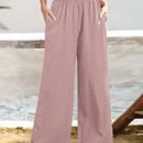 Essnce pantalones casuales sueltos de pierna ancha con bolsillos y cintura fruncida de unicolor para mujeres