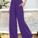 Essnce pantalones casuales sueltos de pierna ancha con bolsillos y cintura fruncida de unicolor para mujeres