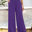 Essnce pantalones casuales sueltos de pierna ancha con bolsillos y cintura fruncida de unicolor para mujeres