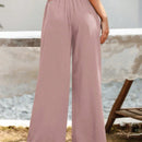 Essnce pantalones casuales sueltos de pierna ancha con bolsillos y cintura fruncida de unicolor para mujeres