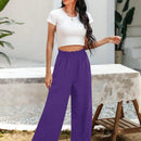Essnce pantalones casuales sueltos de pierna ancha con bolsillos y cintura fruncida de unicolor para mujeres