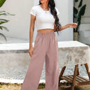 Essnce pantalones casuales sueltos de pierna ancha con bolsillos y cintura fruncida de unicolor para mujeres