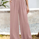 Essnce pantalones casuales sueltos de pierna ancha con bolsillos y cintura fruncida de unicolor para mujeres
