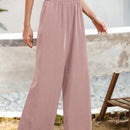Essnce pantalones casuales sueltos de pierna ancha con bolsillos y cintura fruncida de unicolor para mujeres