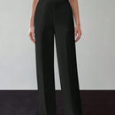Motf premium pantalones de pierna ancha con bolsillo inclinado, detalle de boton y costuras frontales en color dorado solido