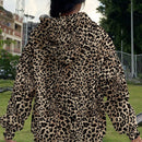 Muchic sudadera con capucha con estampado de leopardo minimalista informal, impreso en toda la prenda, otono invierno