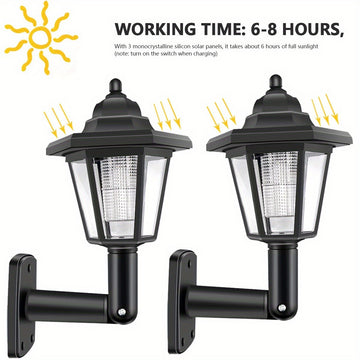 2 luces solares hexagonales para exterior, lámpara de pared LED solar, farol retro, decoración de jardín, luz solar para calle