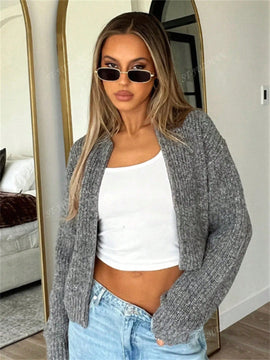 Chaqueta tipo cardigan de punto para mujer de otono/invierno, prenda exterior de moda minimalista casual, parte superior multiusos