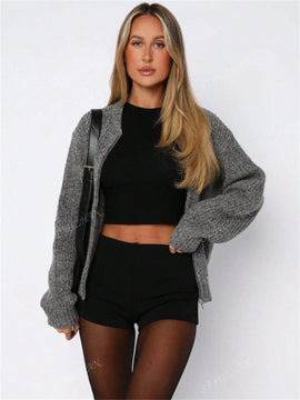 Chaqueta tipo cardigan de punto para mujer de otono/invierno, prenda exterior de moda minimalista casual, parte superior multiusos