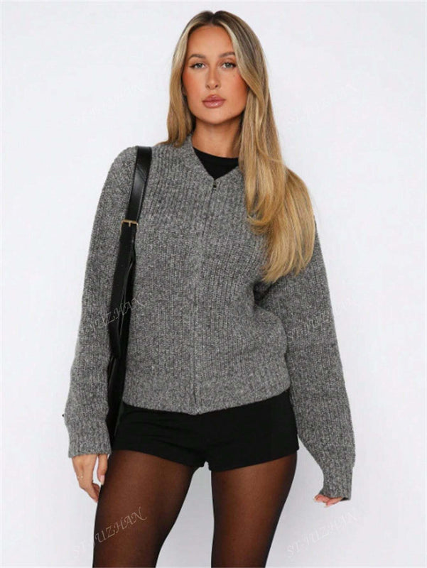 Chaqueta tipo cardigan de punto para mujer de otono/invierno, prenda exterior de moda minimalista casual, parte superior multiusos