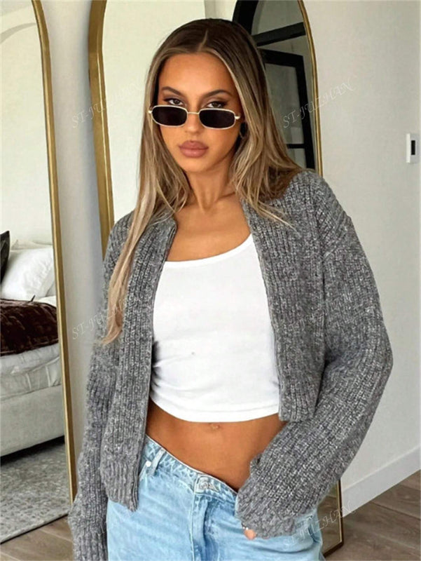 Chaqueta tipo cardigan de punto para mujer de otono/invierno, prenda exterior de moda minimalista casual, parte superior multiusos