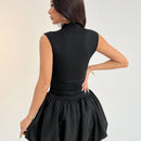 Petite vestido de verano casual de unicolor con cuello alto para mujer, vestido de despedida de soltera y2k, vestido de verano para mujer, vestido negro con manga farol y bajo con volantes / bajo con flor / volante / conjunto de cumpleanos /