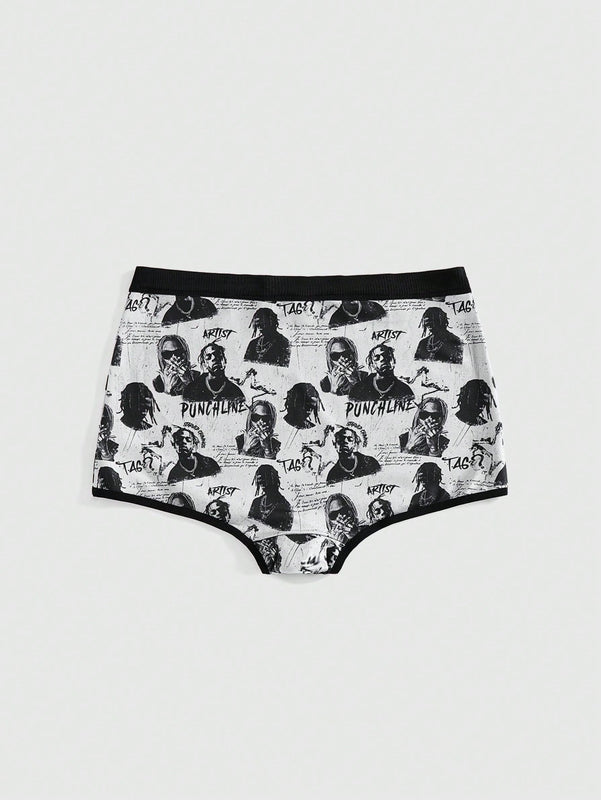 Romwe grunge punk 1 pieza calzoncillos boxer con estampado total de punk oscuro, distopia, hip hop, trenzas