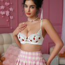 Petitdoll sujetador de encaje calado con bordado de fresa lindo para damas