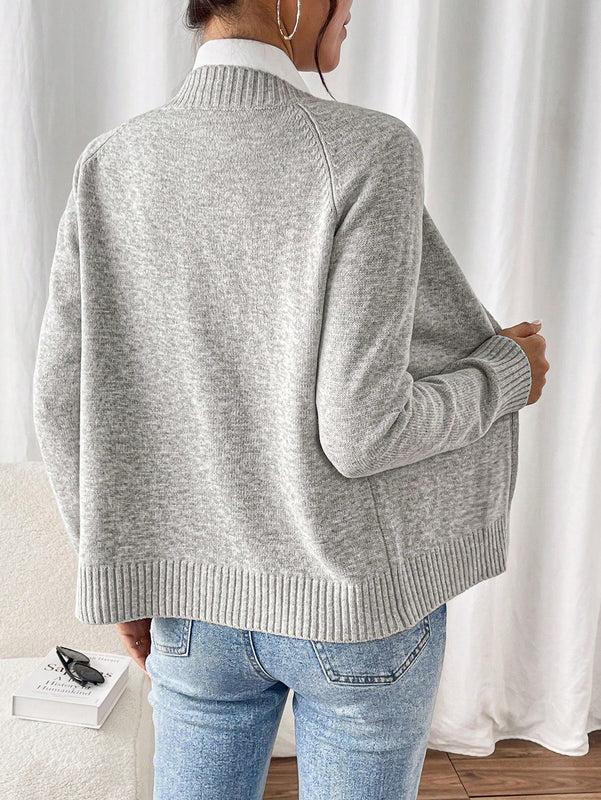 Essnce cardigan casual de mangas raglan con cierre delantero de cremallera, de unicolor, para otono/invierno