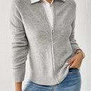 Essnce cardigan casual de mangas raglan con cierre delantero de cremallera, de unicolor, para otono/invierno