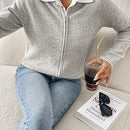Essnce cardigan casual de mangas raglan con cierre delantero de cremallera, de unicolor, para otono/invierno