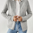 Essnce cardigan casual de mangas raglan con cierre delantero de cremallera, de unicolor, para otono/invierno