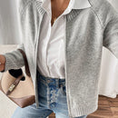 Essnce cardigan casual de mangas raglan con cierre delantero de cremallera, de unicolor, para otono/invierno