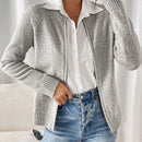Essnce cardigan casual de mangas raglan con cierre delantero de cremallera, de unicolor, para otono/invierno